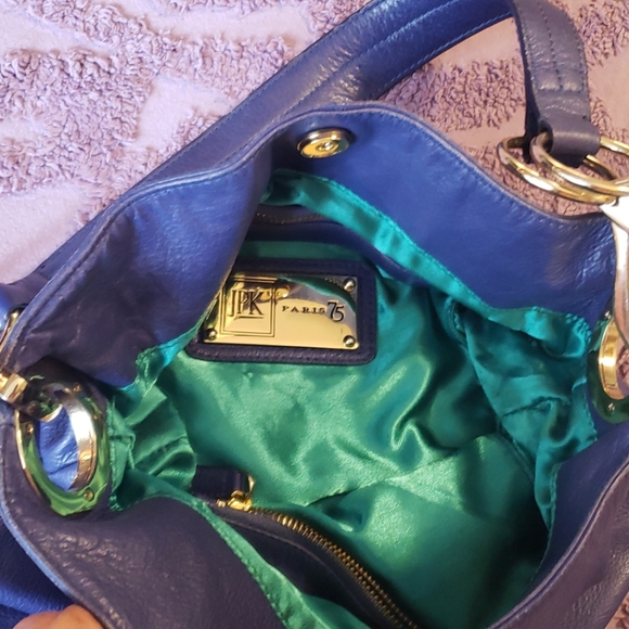 Paris designer blue leather 80s style bag - Picture 6 of 8